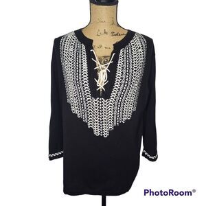 Roberto Collina Black Embroidered Boho Shirt Made in Italy